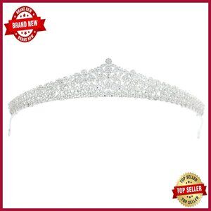 Platinum Plated Copper Wedding Tiara Crown with CZ Flowers